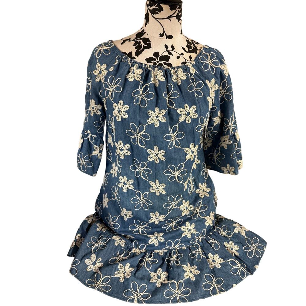 Label by Five Twelve Dress Women’s  Size 4 Chambray Blue White Embroidery Boho